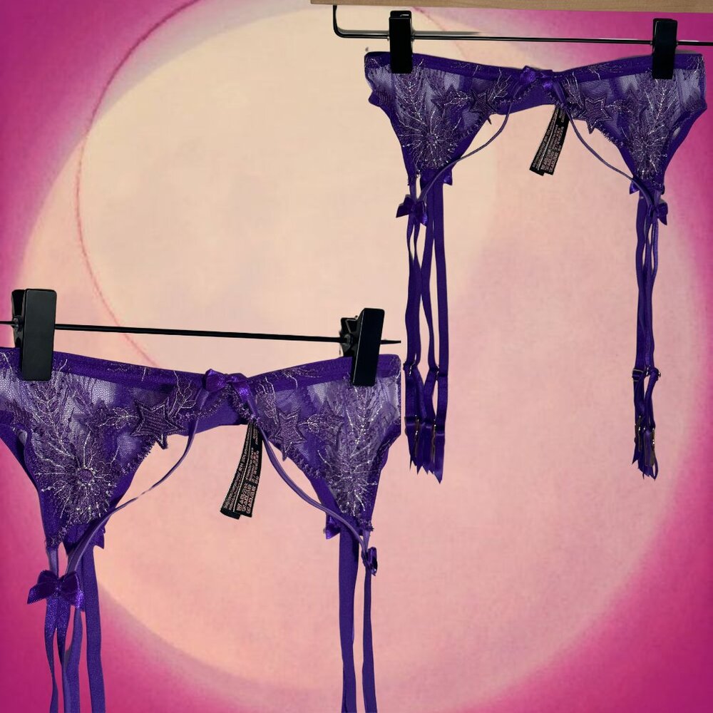 Victoria's Secret Lace Purple Garter Belts, Floral and Stars
